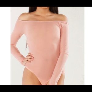 Pink/Tuscany Mesh off the shoulder bodysuit